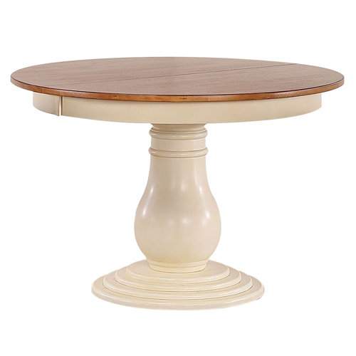 Canora Grey Sikeston Extendable Rubberwood Solid Wood Pedestal Dining
